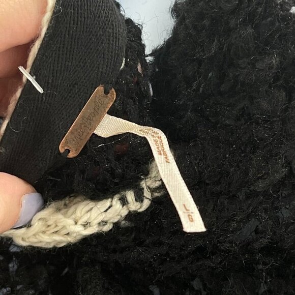 Free People Cardigan Sweater Jacket Coat Mohair Wool Knit Long Duster Black Tan - Picture 6 of 7